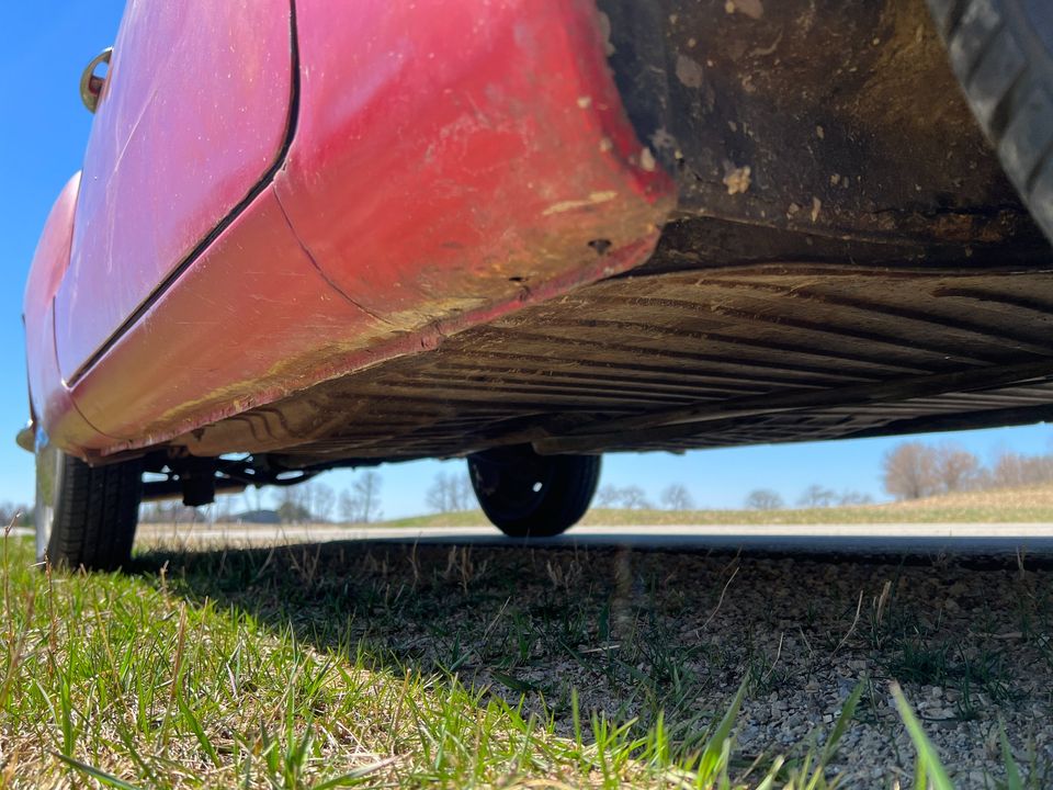 Underside view of a 1969 Volkswagen Karmann Ghia