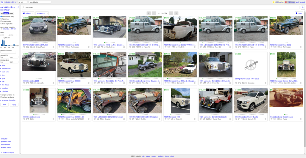 Craigslist Mercedes search results